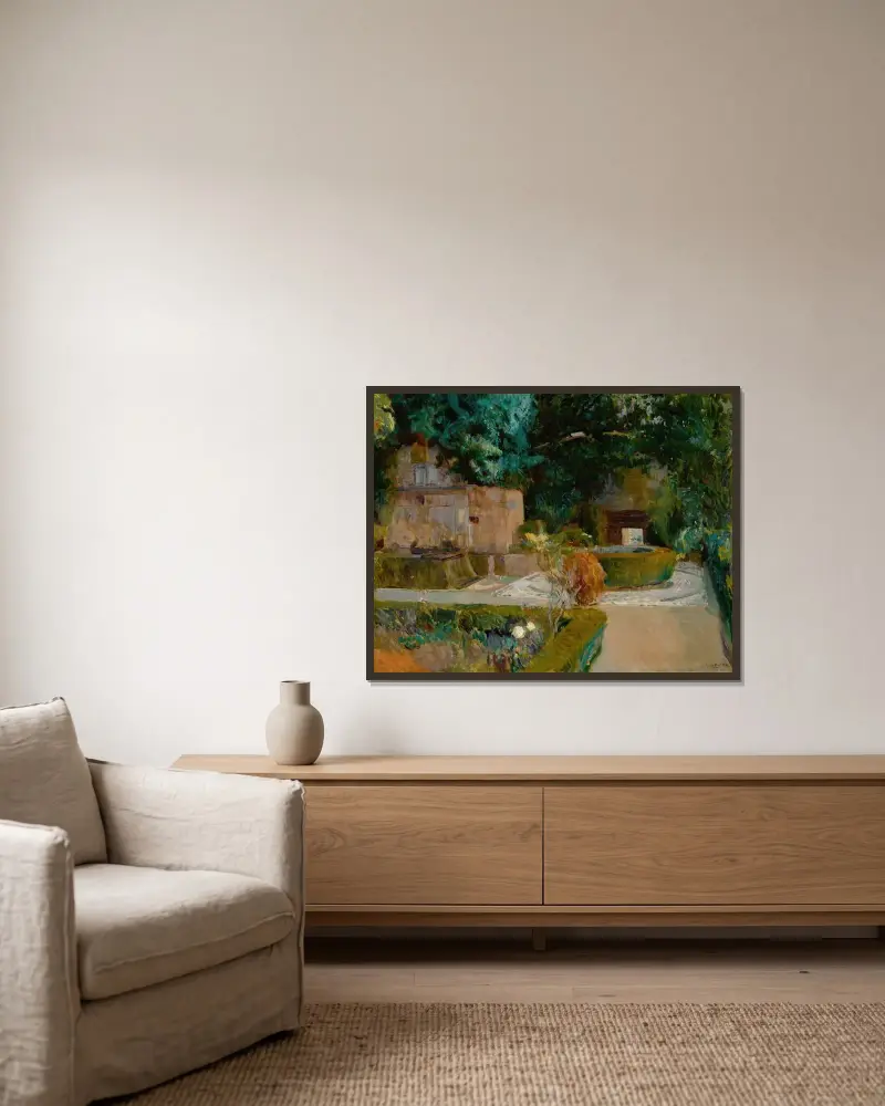 Jardín De Los Adarves, Alhambra, Granada av Joaquín Sorolla inramad på en vägg