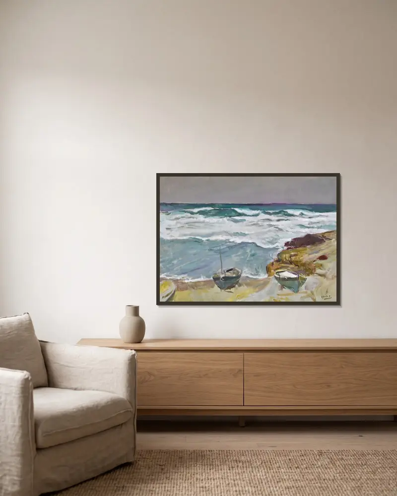 La Caleta, Málaga (La Caleta-Strand, Málaga) von Joaquín Sorolla gerahmt an einer Wand