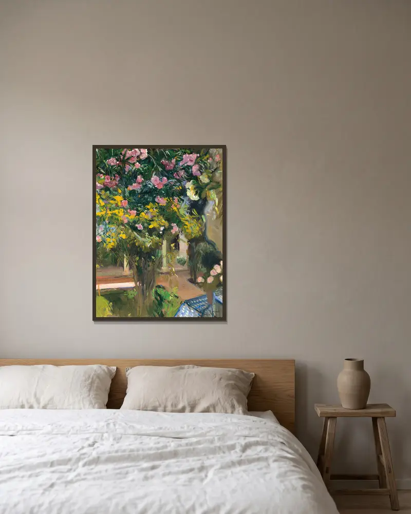 Oleanders, the courtyard of the artist’s home av Joaquín Sorolla inramad på en vägg