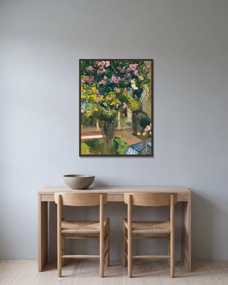 Oleanders, the courtyard of the artist’s home av Joaquín Sorolla inramad på en vägg
