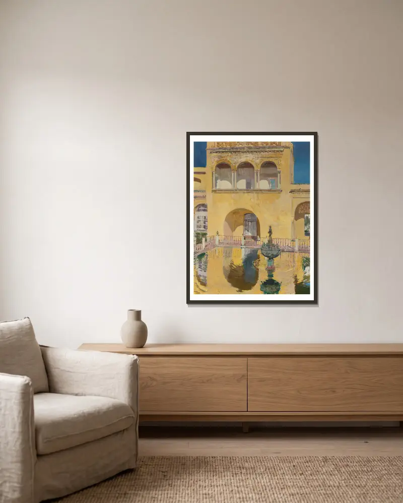 Palacio De Carlos V, Alcázar De Sevilla av Joaquín Sorolla inramad på en vägg