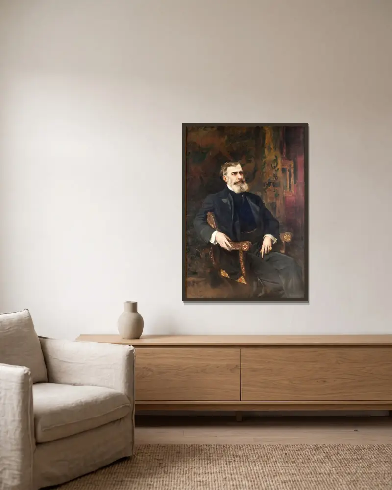 Portrait of José Prudencio de Guerrico av Joaquín Sorolla inramad på en vägg