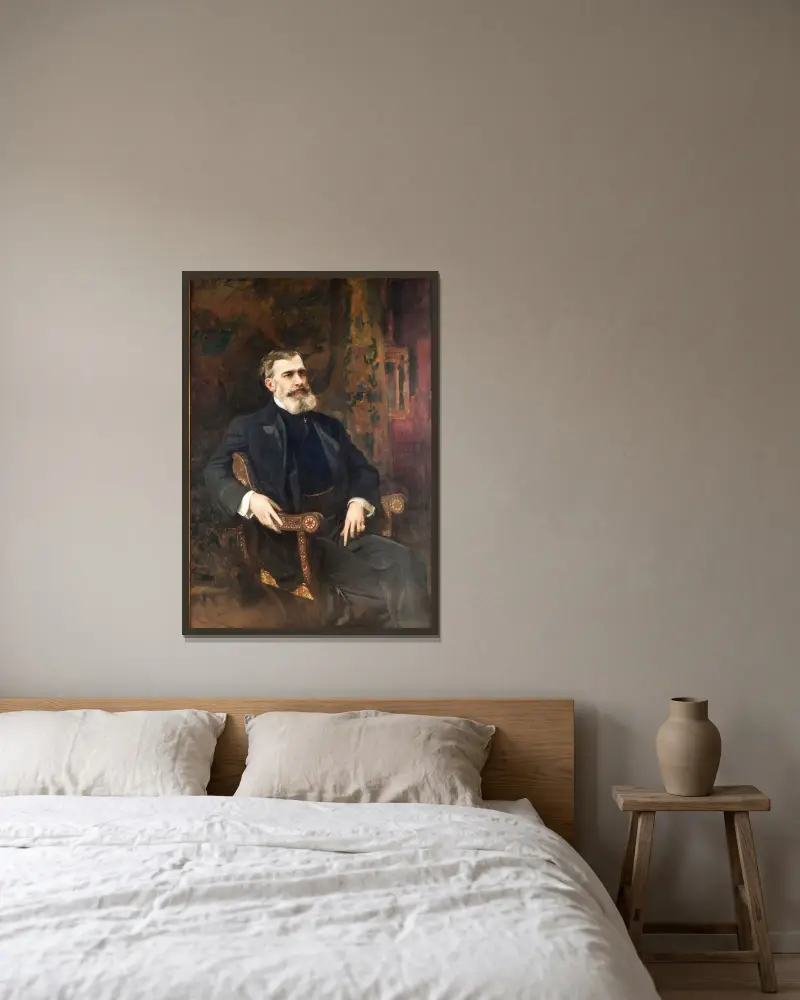 Portrait of José Prudencio de Guerrico av Joaquín Sorolla inramad på en vägg