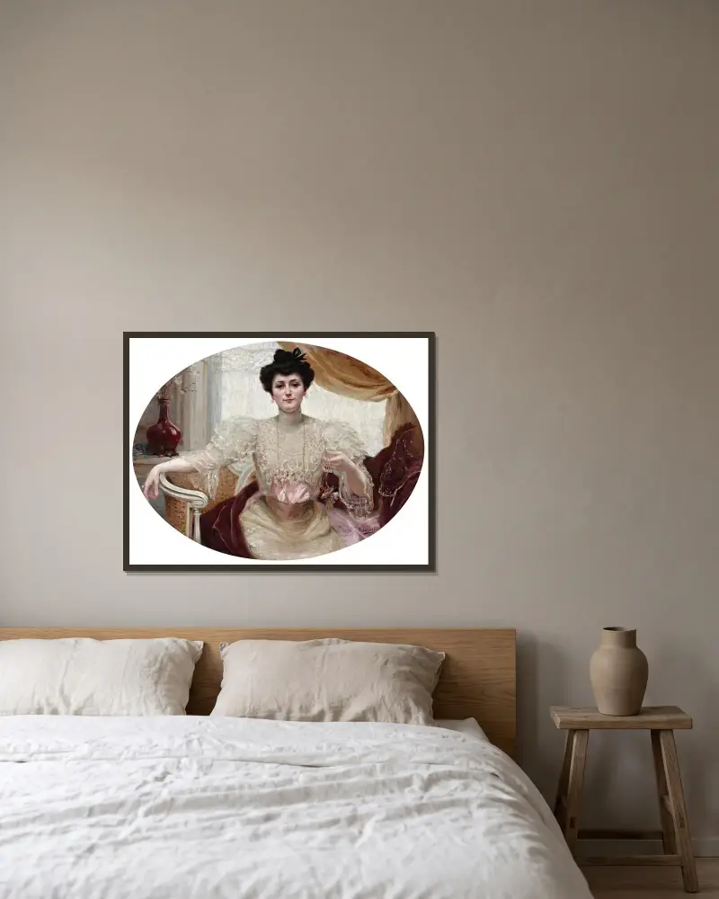 Porträtt av Luisa Martinez de Tejeda av Joaquín Sorolla inramad på en vägg