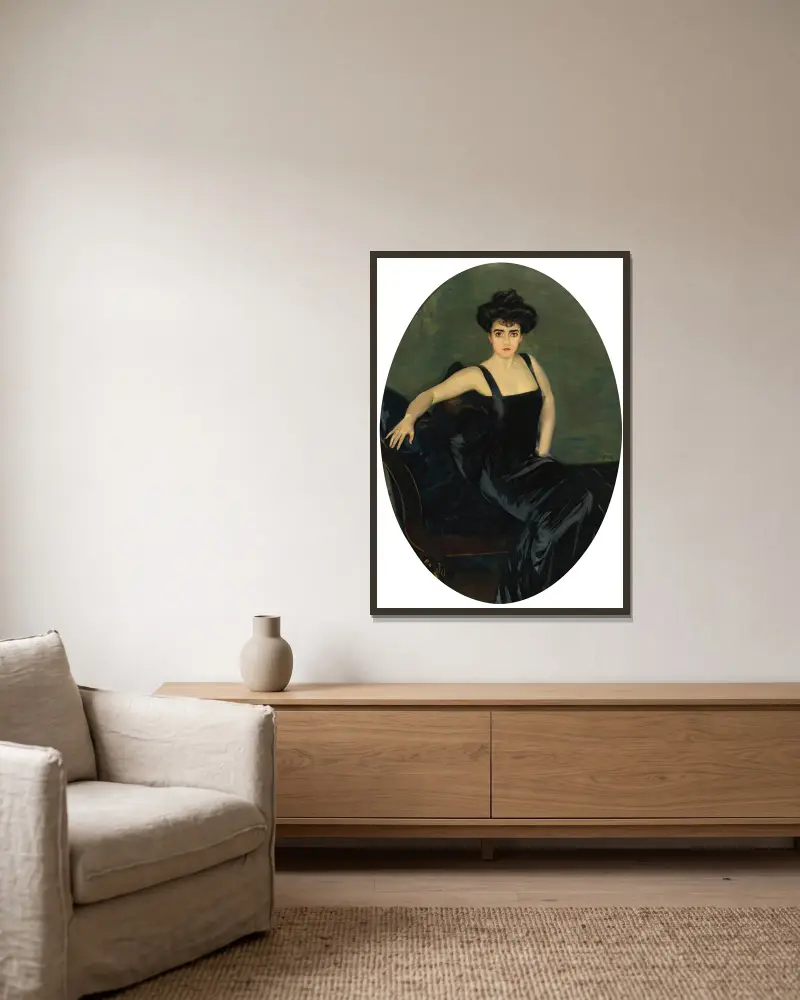 Portrait Of Mrs. Esperanza Conill De Zanetti av Joaquín Sorolla inramad på en vägg