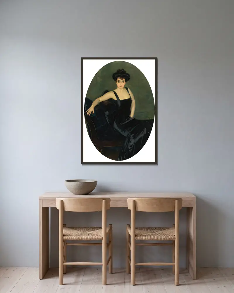 Portrait Of Mrs. Esperanza Conill De Zanetti av Joaquín Sorolla inramad på en vägg
