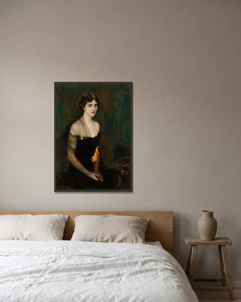 Porträtt av Mrs. Orville E. Babcock av Joaquín Sorolla inramad på en vägg