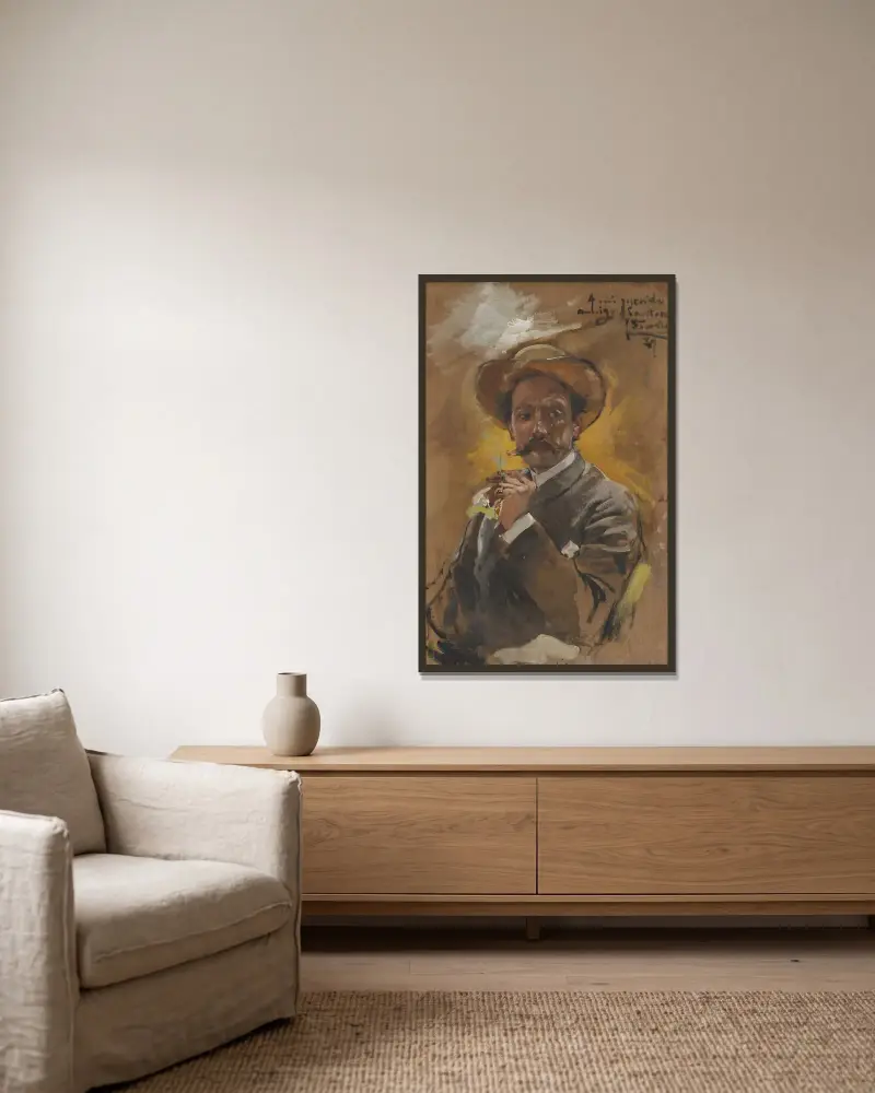Portrait of the Painter Francesco Santoro, Rome av Joaquín Sorolla inramad på en vägg