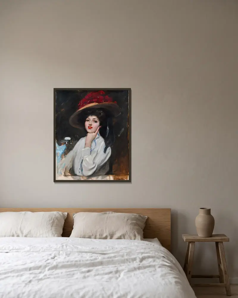 Retrato De Una Joven En Un Sombrero, Cree Que Raquel Meller av Joaquín Sorolla inramad på en vägg