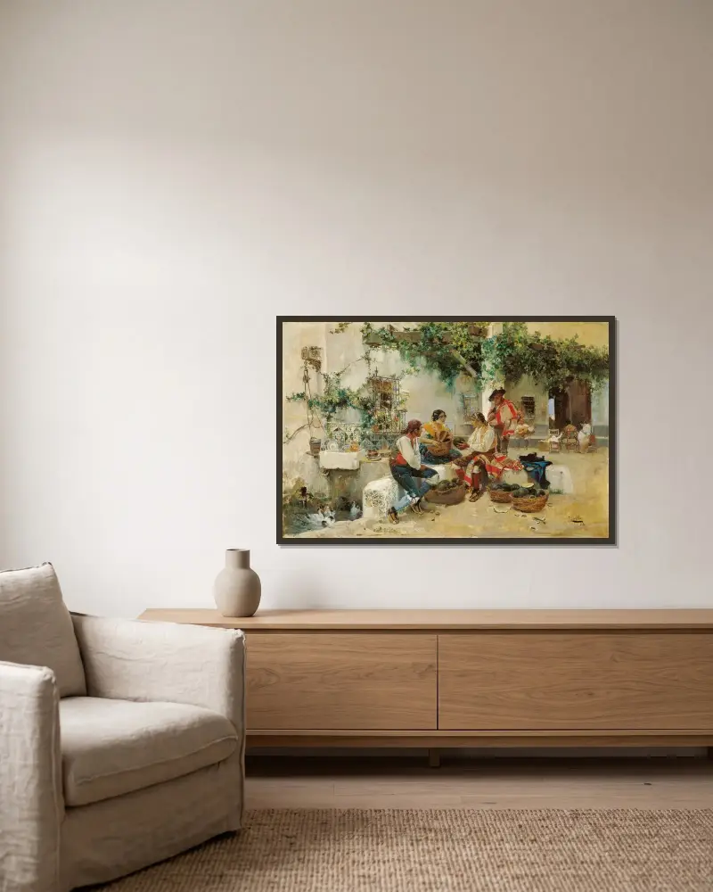 Melonenverkauf von Joaquín Sorolla gerahmt an einer Wand