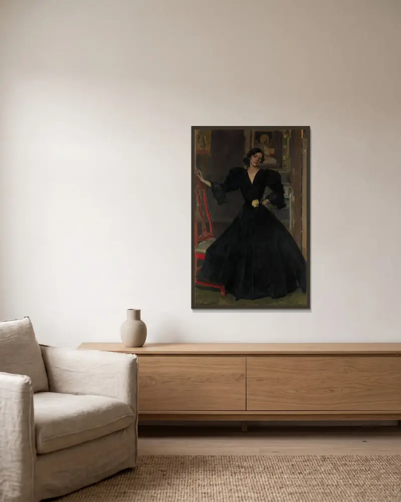 Señora de Sorolla (Clotilde García del Castillo, 1865–1929) in Black av Joaquín Sorolla inramad på en vägg