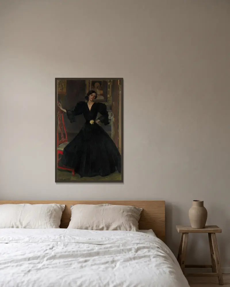 Señora de Sorolla (Clotilde García del Castillo, 1865–1929) in Black av Joaquín Sorolla inramad på en vägg