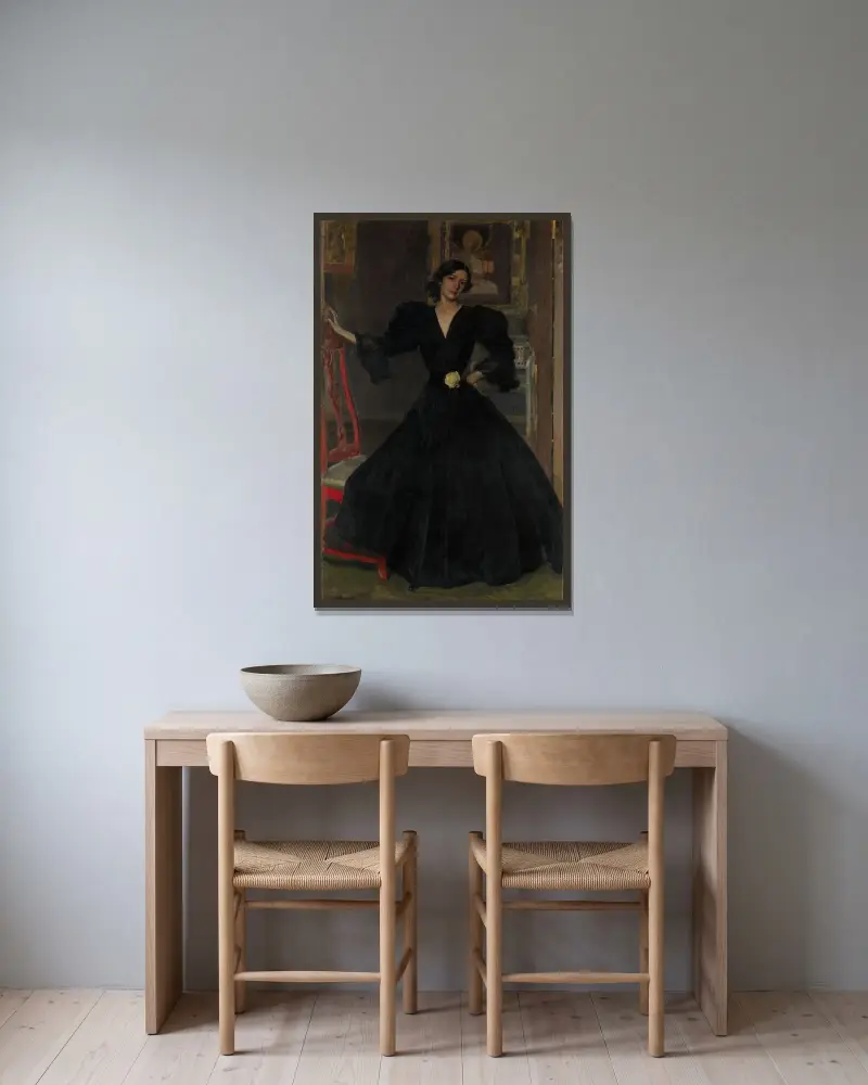 Señora de Sorolla (Clotilde García del Castillo, 1865–1929) in Black av Joaquín Sorolla inramad på en vägg