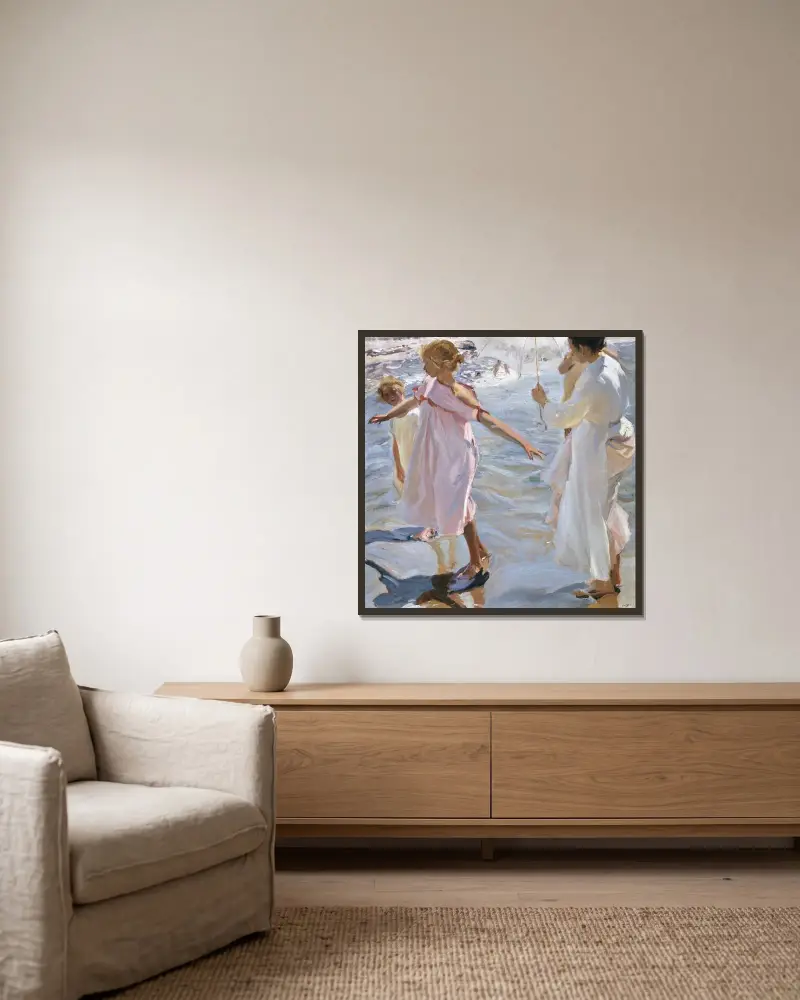 Czas na kąpiel, Walencja, Joaquín Sorolla w ramie na ścianie