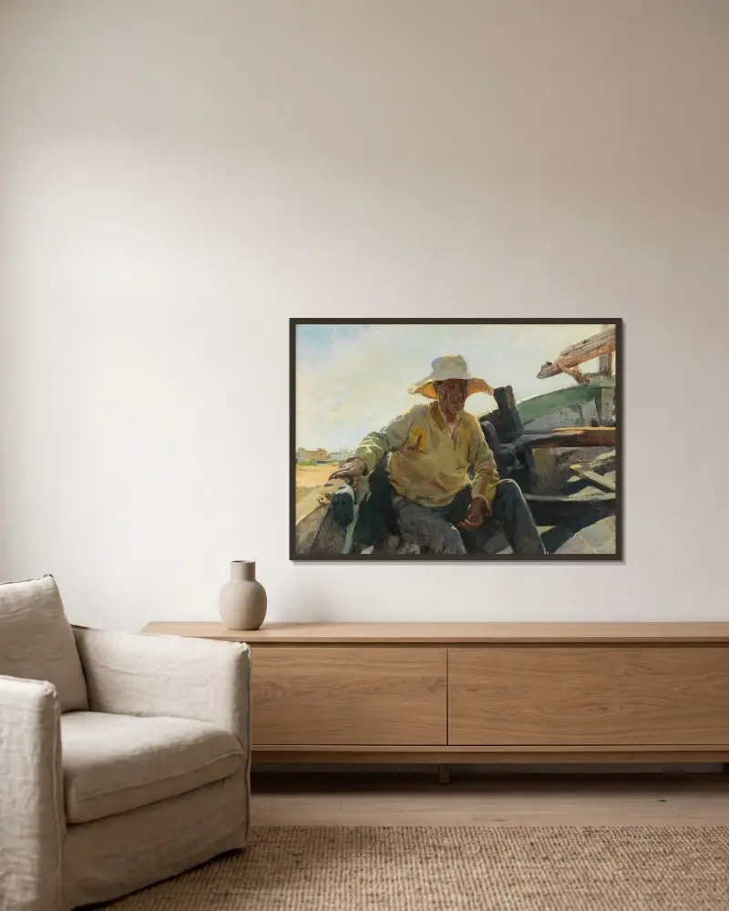 Viejo pescador en una barca av Joaquín Sorolla inramad på en vägg