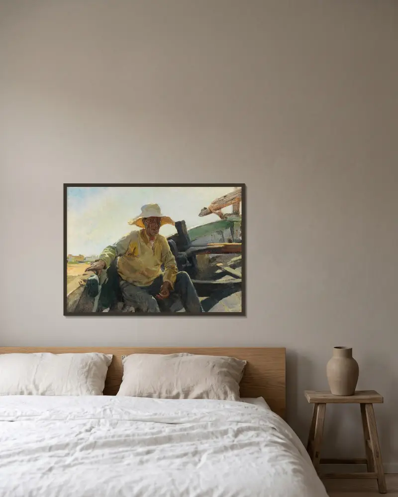 Viejo pescador en una barca av Joaquín Sorolla inramad på en vägg