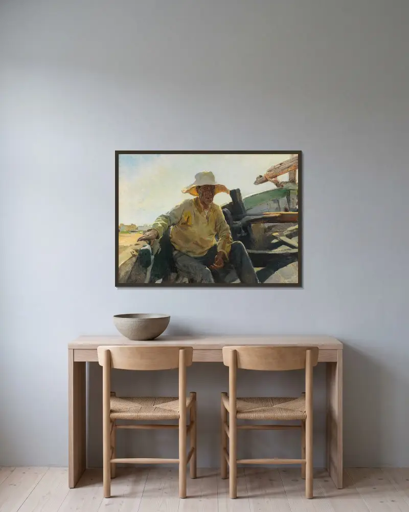Viejo pescador en una barca av Joaquín Sorolla inramad på en vägg