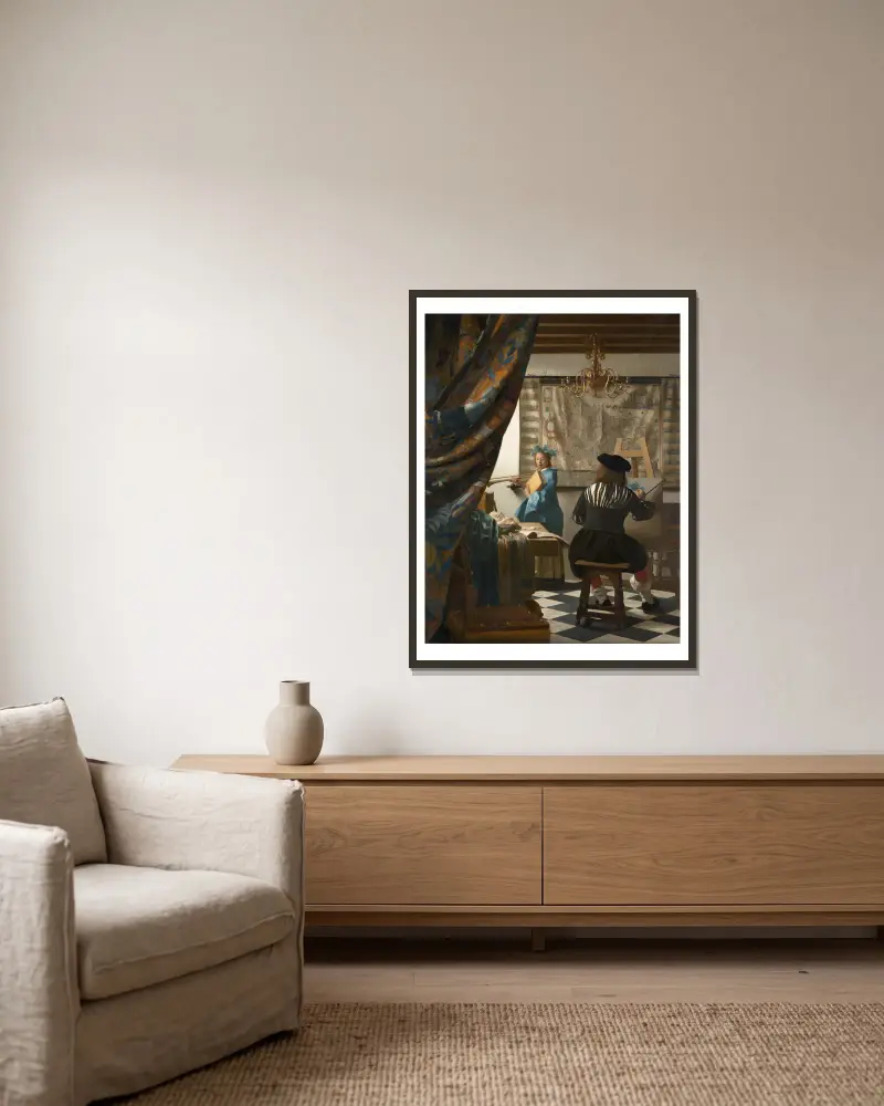 The Art of Painting av Johannes Vermeer inramad på en vägg