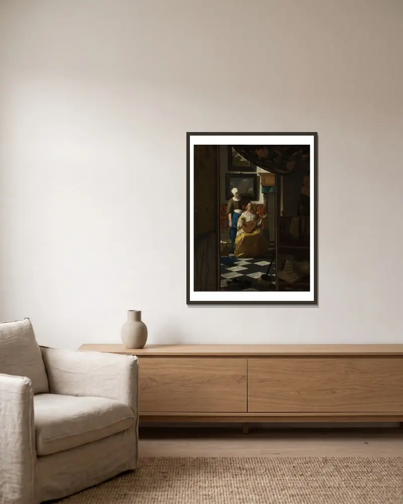 The Love Letter av Johannes Vermeer inramad på en vägg
