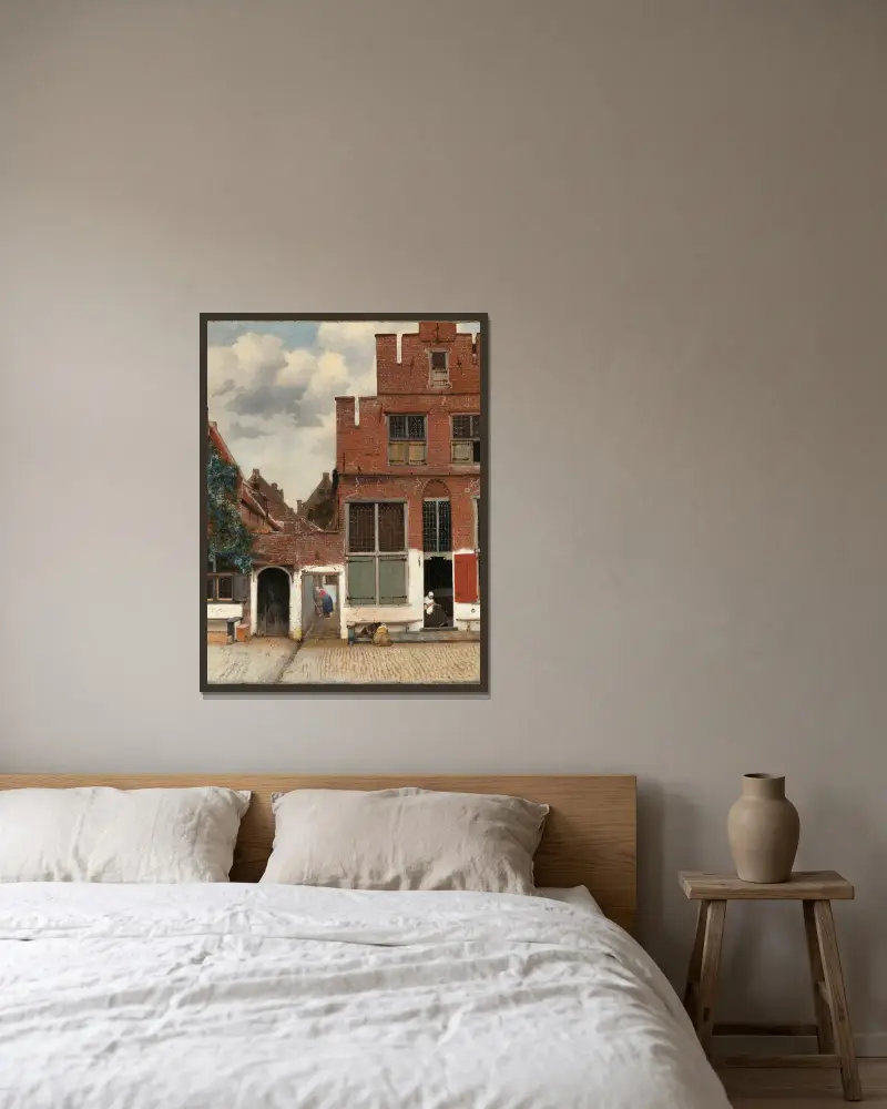 View of Houses in Delft, Known as ‘The Little Street’ av Johannes Vermeer inramad på en vägg