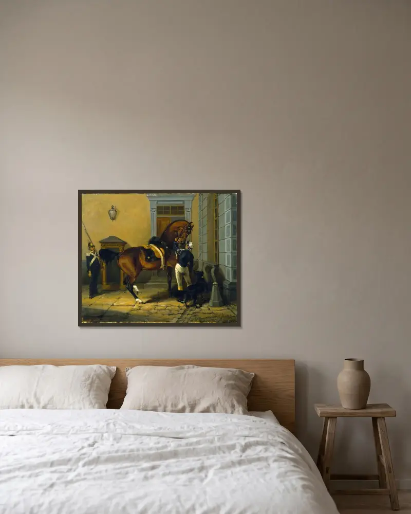 Gentleman, der Lieblingspferd von König Karl XV. von Schweden von John Arsenius gerahmt an einer Wand