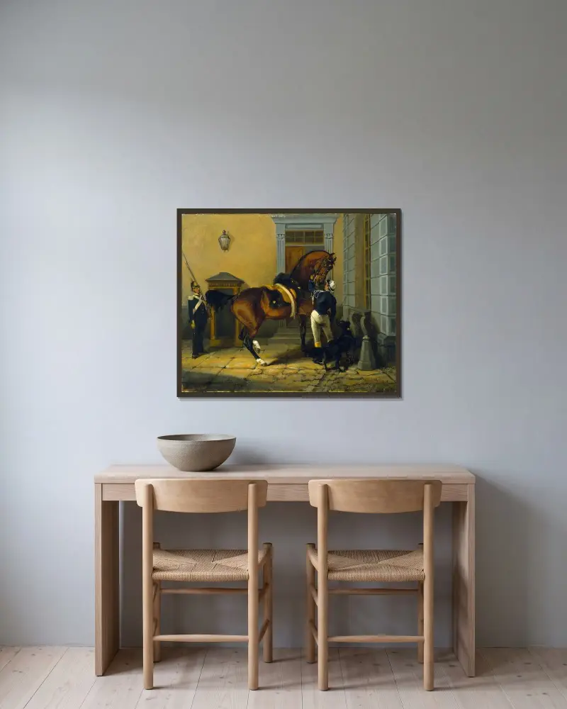 Gentleman, der Lieblingspferd von König Karl XV. von Schweden von John Arsenius gerahmt an einer Wand