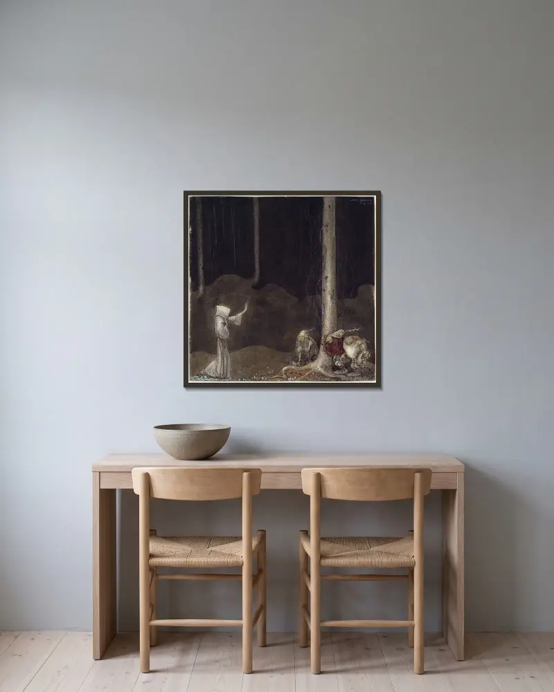 Bruder Martin und die drei Trolle von John Bauer gerahmt an einer Wand