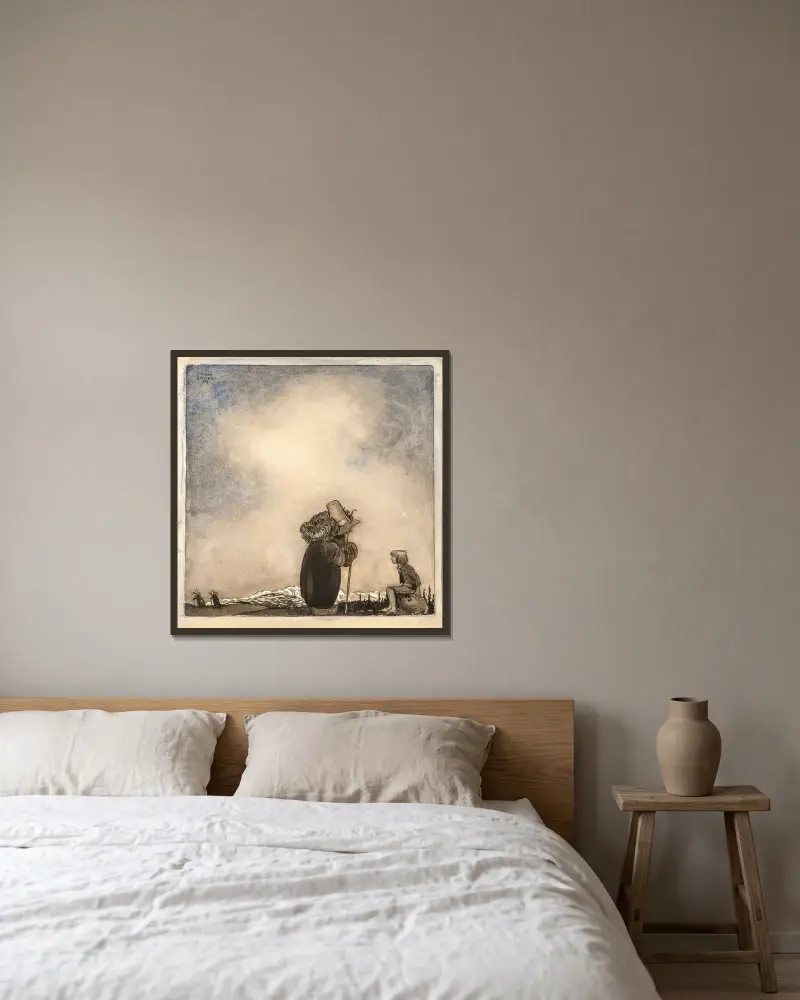 Alter Mann im Gespräch mit einem Jungen von John Bauer gerahmt an einer Wand