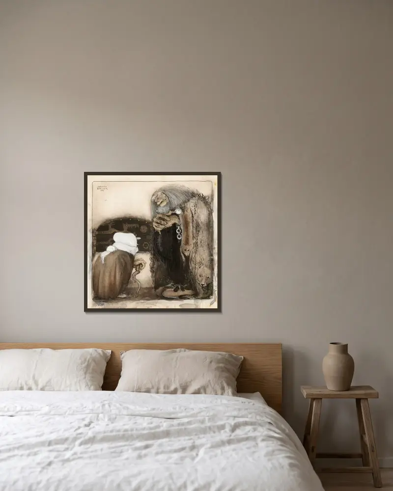 Zwei Trolle von John Bauer gerahmt an einer Wand
