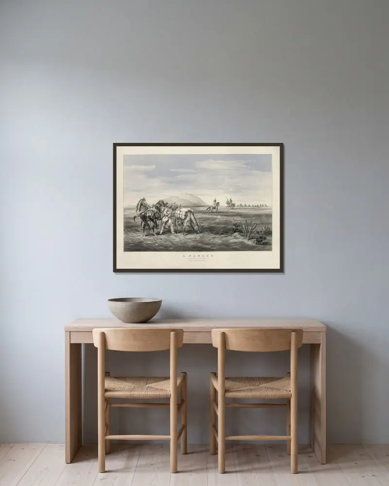Eine Unterredung; auf einen Notfall vorbereitet von John Cameron gerahmt an einer Wand