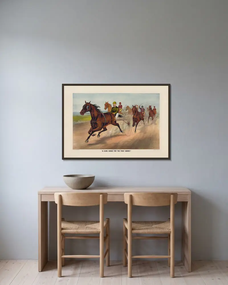 A sure horse for the first money av John Cameron inramad på en vägg