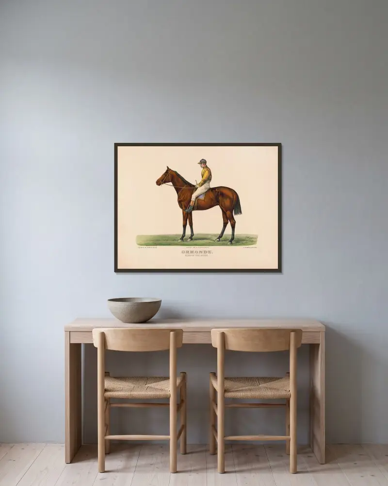 Ormonde; ridden by Fred. Archer av John Cameron inramad på en vägg