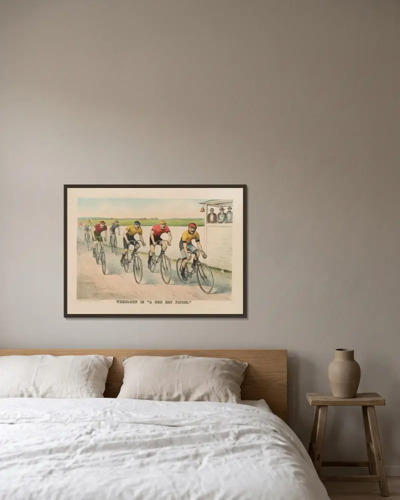 Wheelmen in ‘a red hot finish’ av John Cameron inramad på en vägg