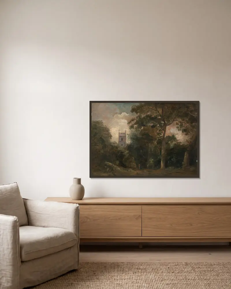 Kościół wśród drzew, John Constable w ramie na ścianie