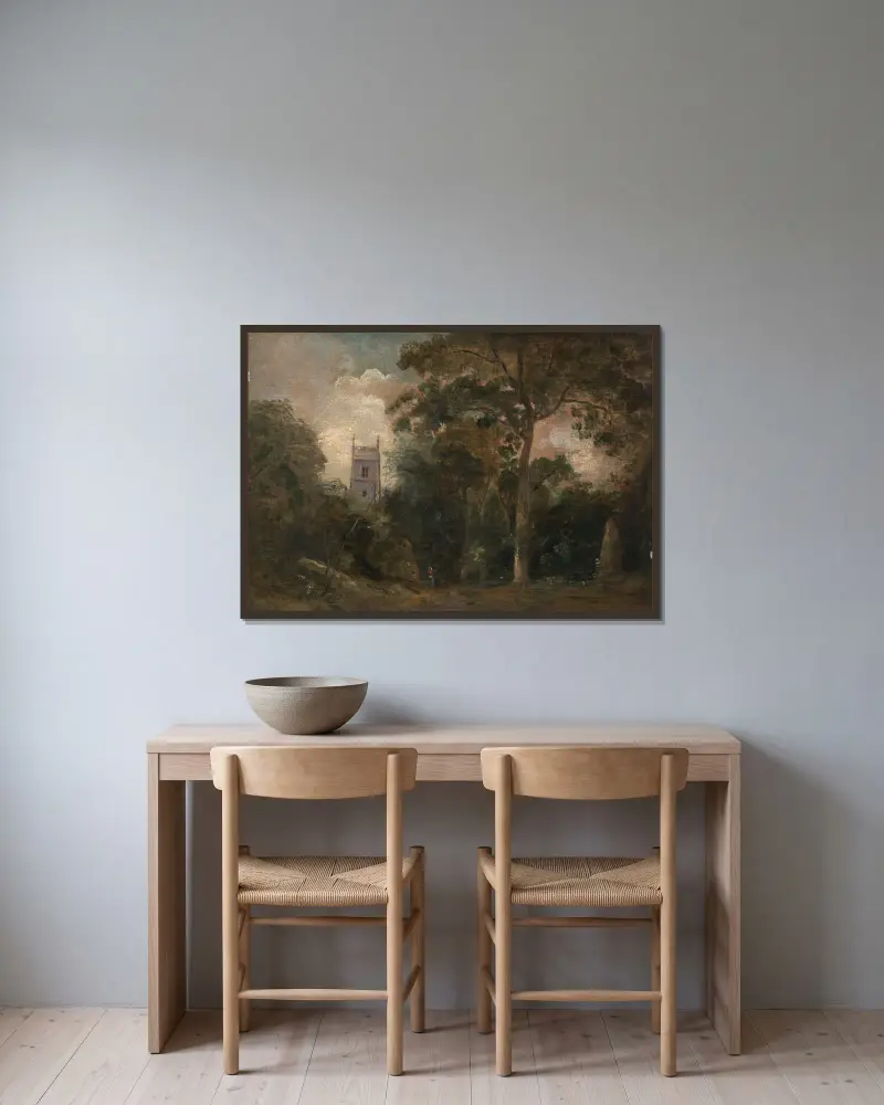 Kościół wśród drzew, John Constable w ramie na ścianie