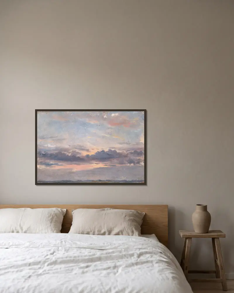 Wolkenstudie, Sonnenuntergang von John Constable gerahmt an einer Wand