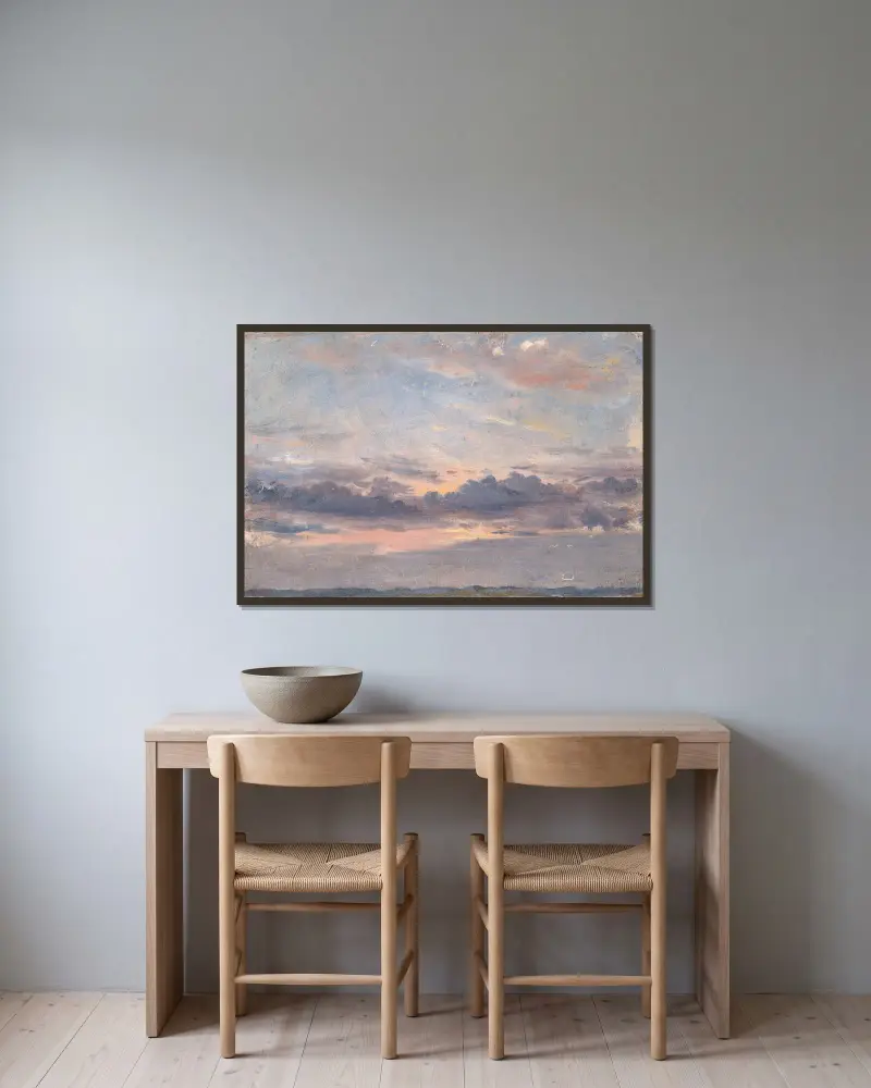 Wolkenstudie, Sonnenuntergang von John Constable gerahmt an einer Wand