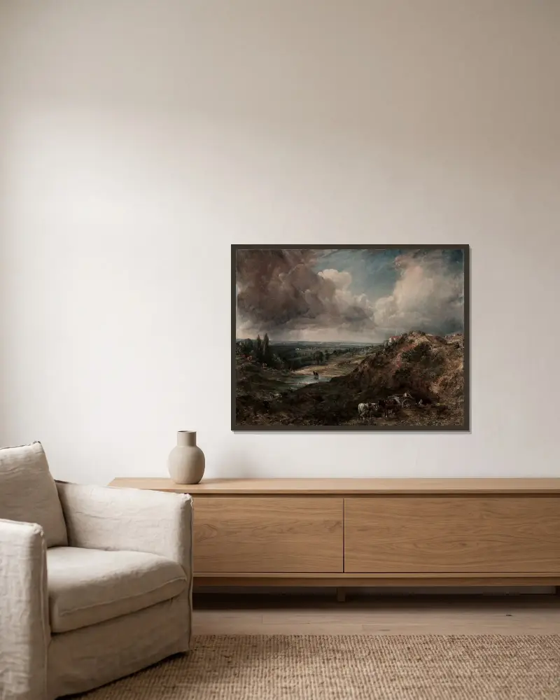 Rybník na Branch Hill, Hampstead, John Constable v rámu na stěně