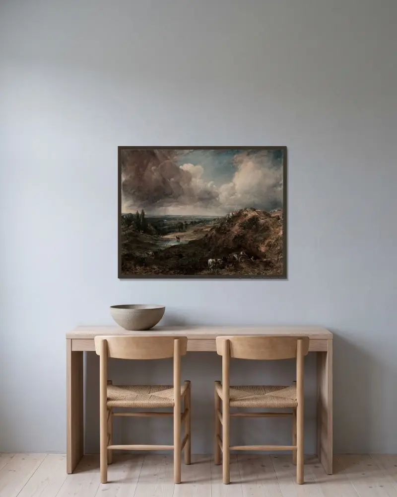 Rybník na Branch Hill, Hampstead, John Constable v rámu na stěně