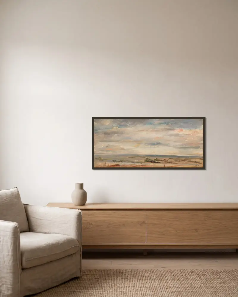 Studie oblaku, časné ráno, pohled na východ z Hampsteadu, John Constable v rámu na stěně