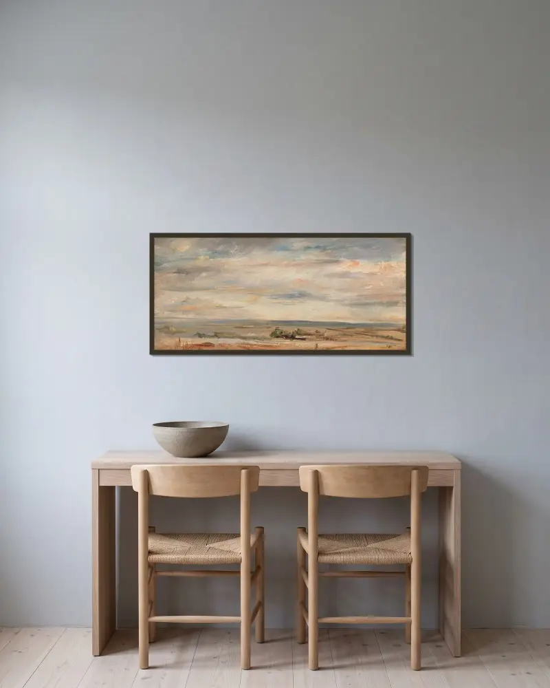Studie oblaku, časné ráno, pohled na východ z Hampsteadu, John Constable v rámu na stěně
