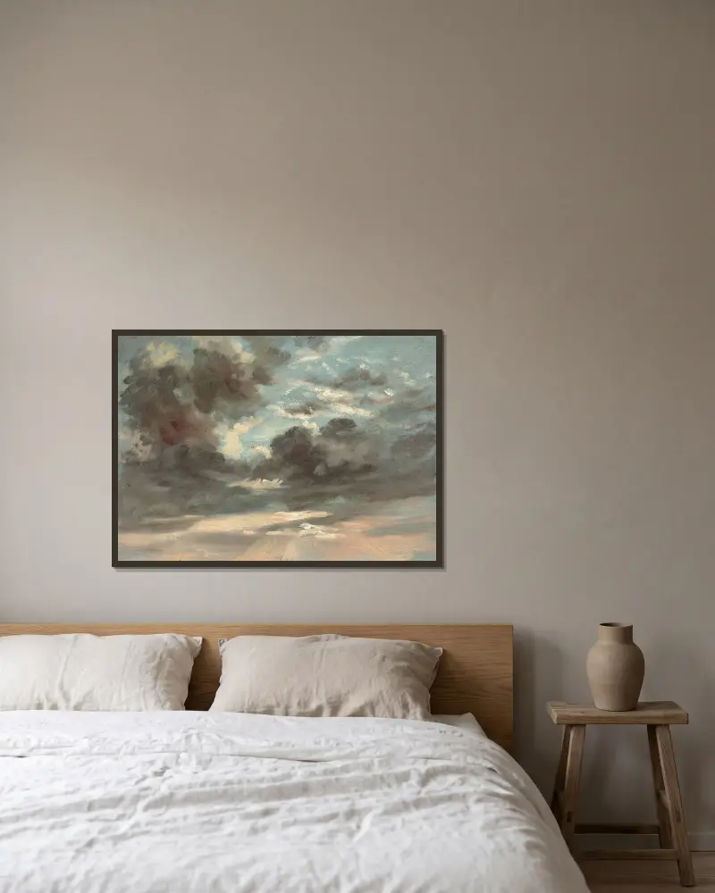 Wolkenstudie – stürmischer Sonnenuntergang von John Constable gerahmt an einer Wand