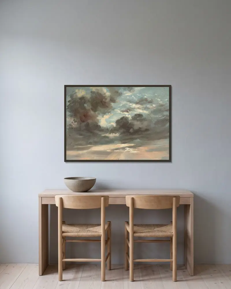 Wolkenstudie – stürmischer Sonnenuntergang von John Constable gerahmt an einer Wand