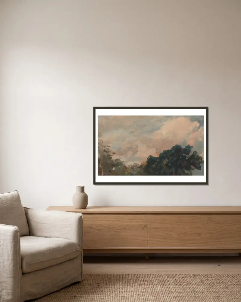 Studium chmur z drzewami, John Constable w ramie na ścianie