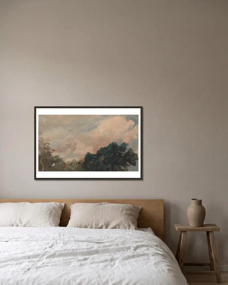 Studium chmur z drzewami, John Constable w ramie na ścianie