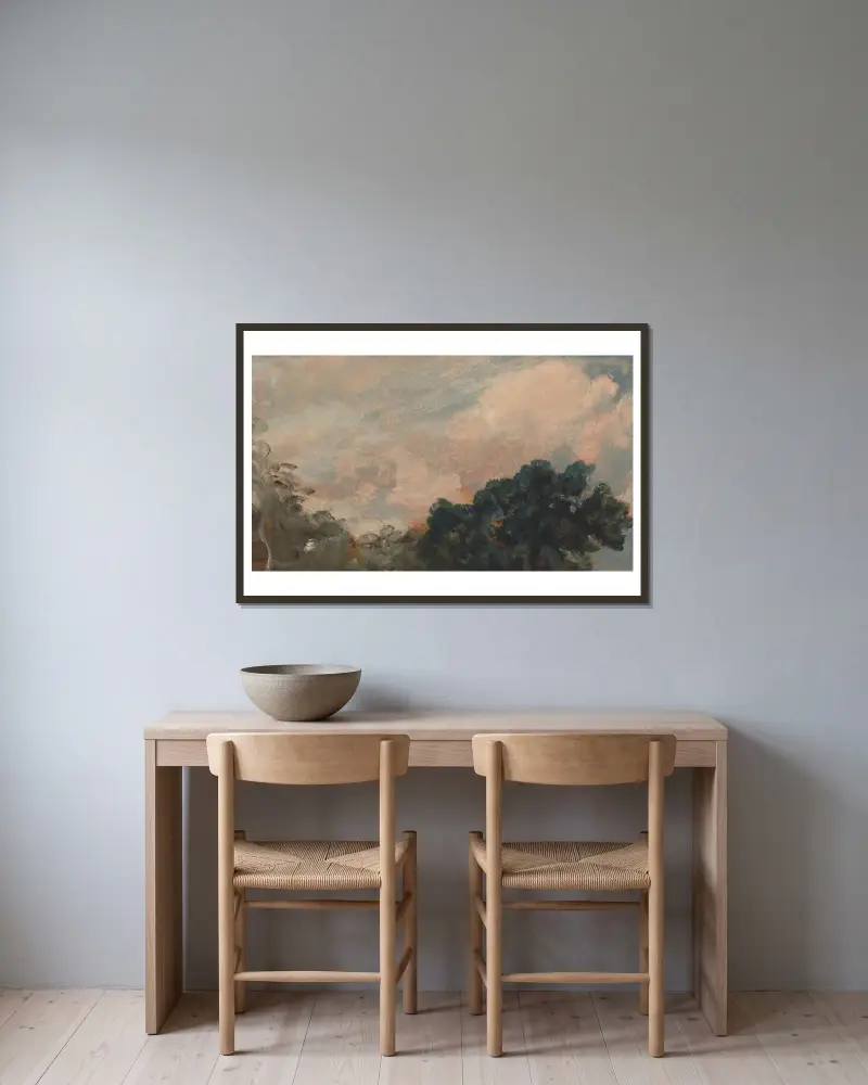 Studium chmur z drzewami, John Constable w ramie na ścianie