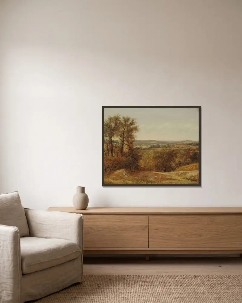 Dedham Vale av John Constable inramad på en vägg