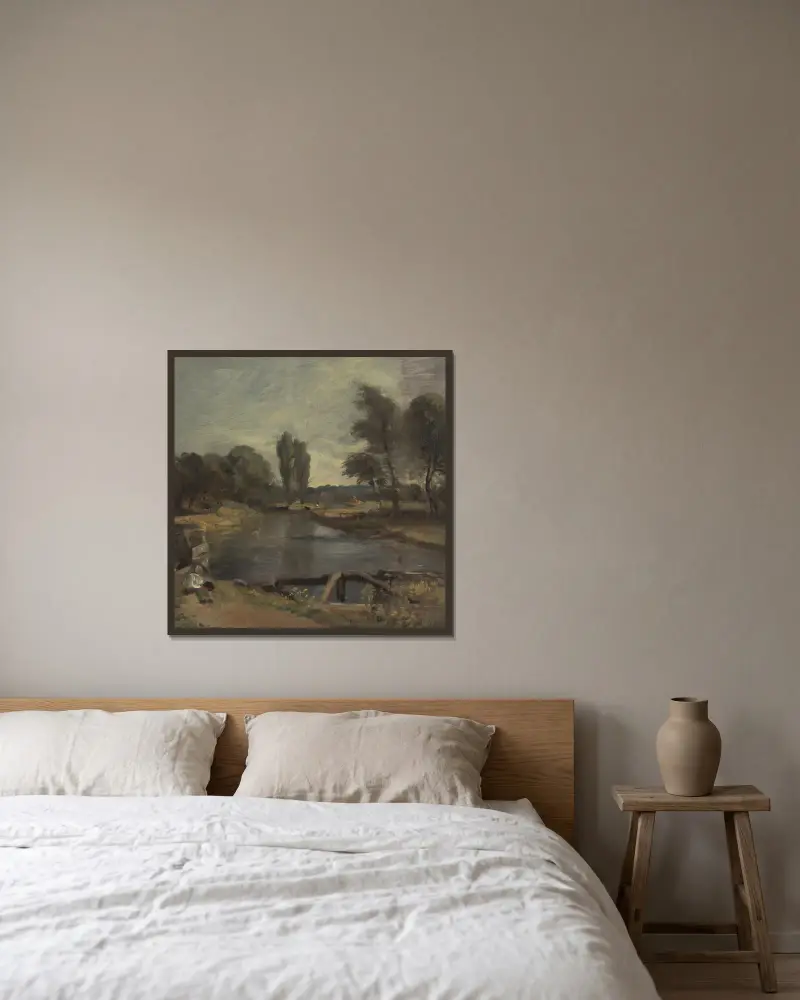 Die Schleuse von Flatford von John Constable gerahmt an einer Wand