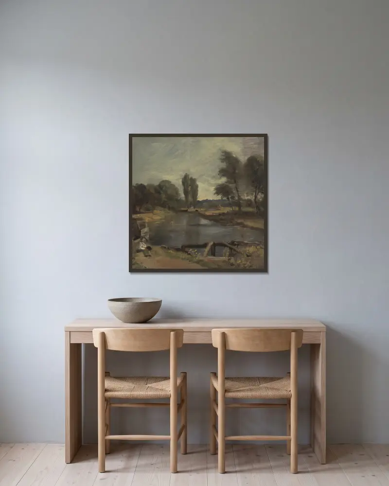 Die Schleuse von Flatford von John Constable gerahmt an einer Wand