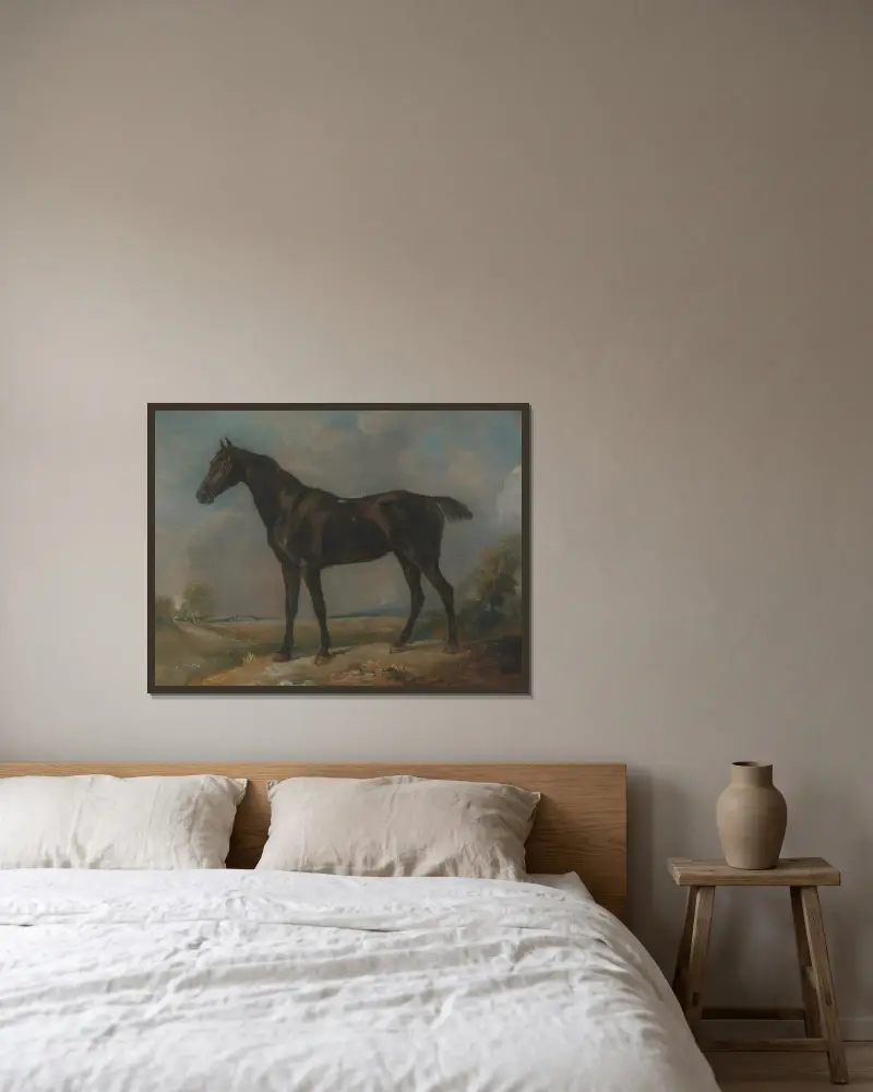 Golding Constables schwarzes Reitpferd von John Constable gerahmt an einer Wand